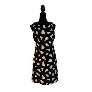 Carlisle Black White Geometric Wool Cashmere‎ Blend Sleeveless Shift Dress